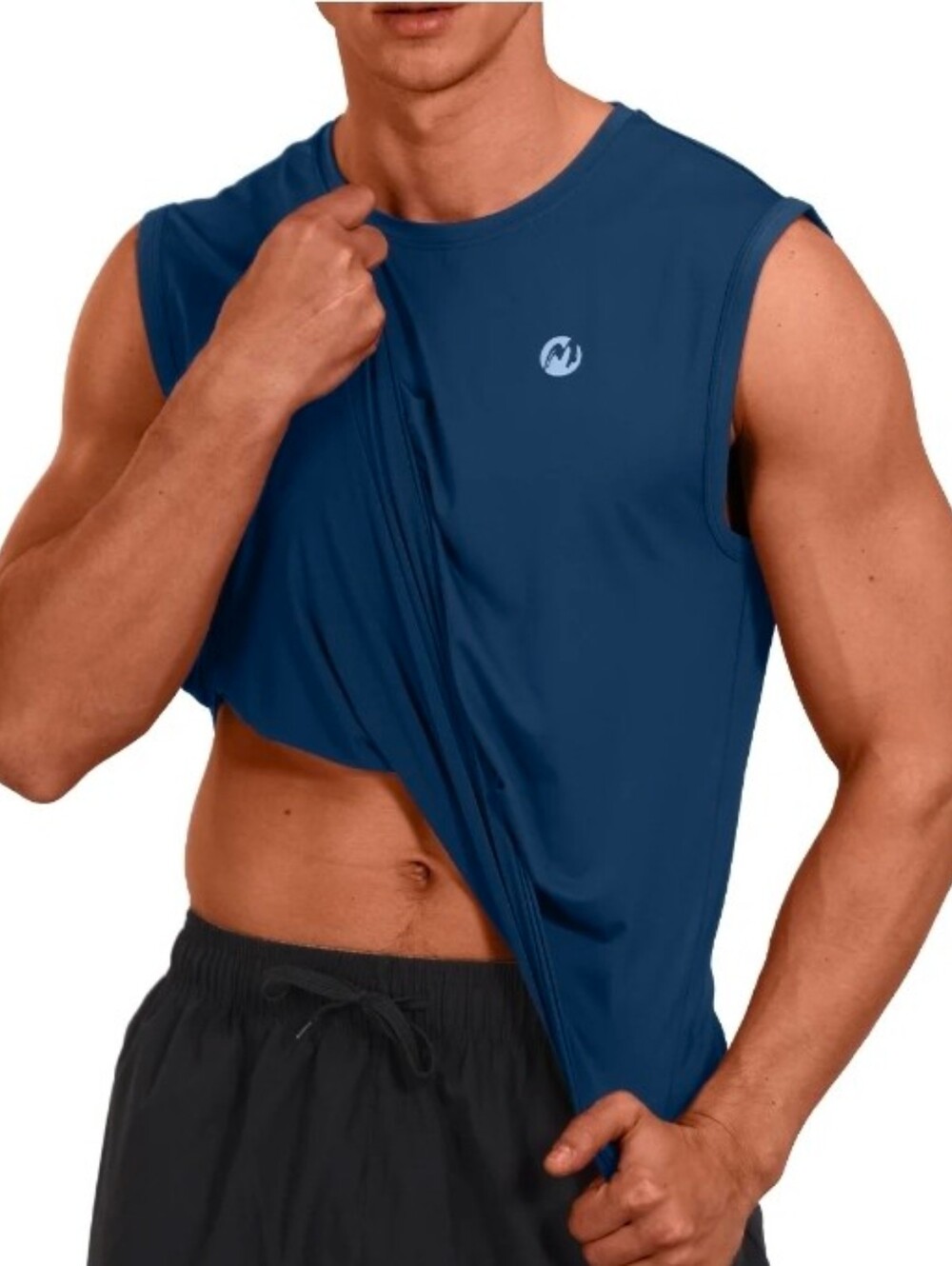 Moteepi Men's Performance Moisture Wicking Athletic Gym Top Navy Blue Size L